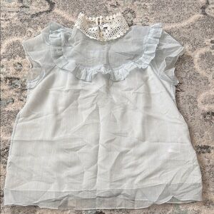 Sandro Ruffle Blouse with Lace Collar